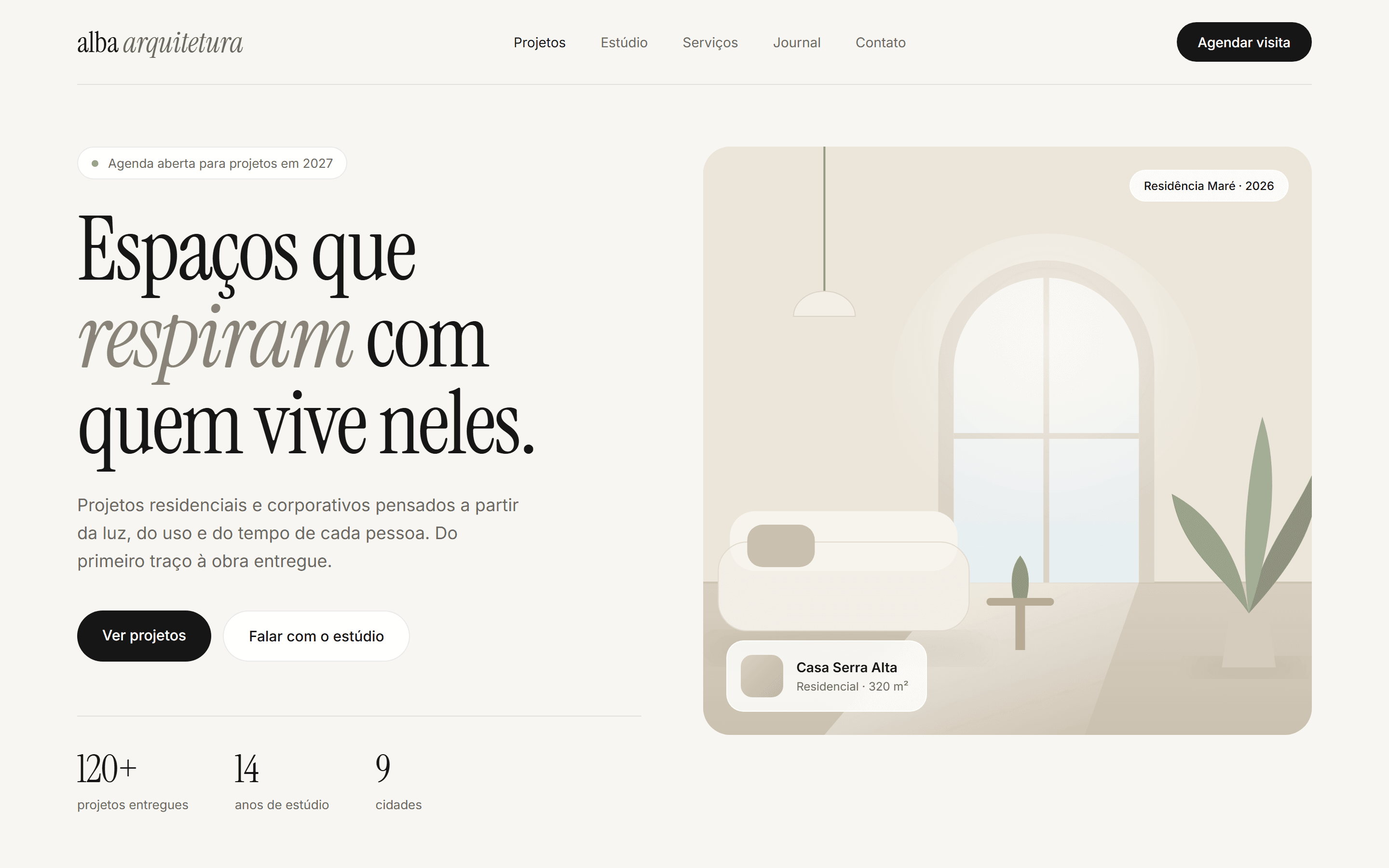 Exemplo de site claro e minimalista para um estúdio de arquitetura